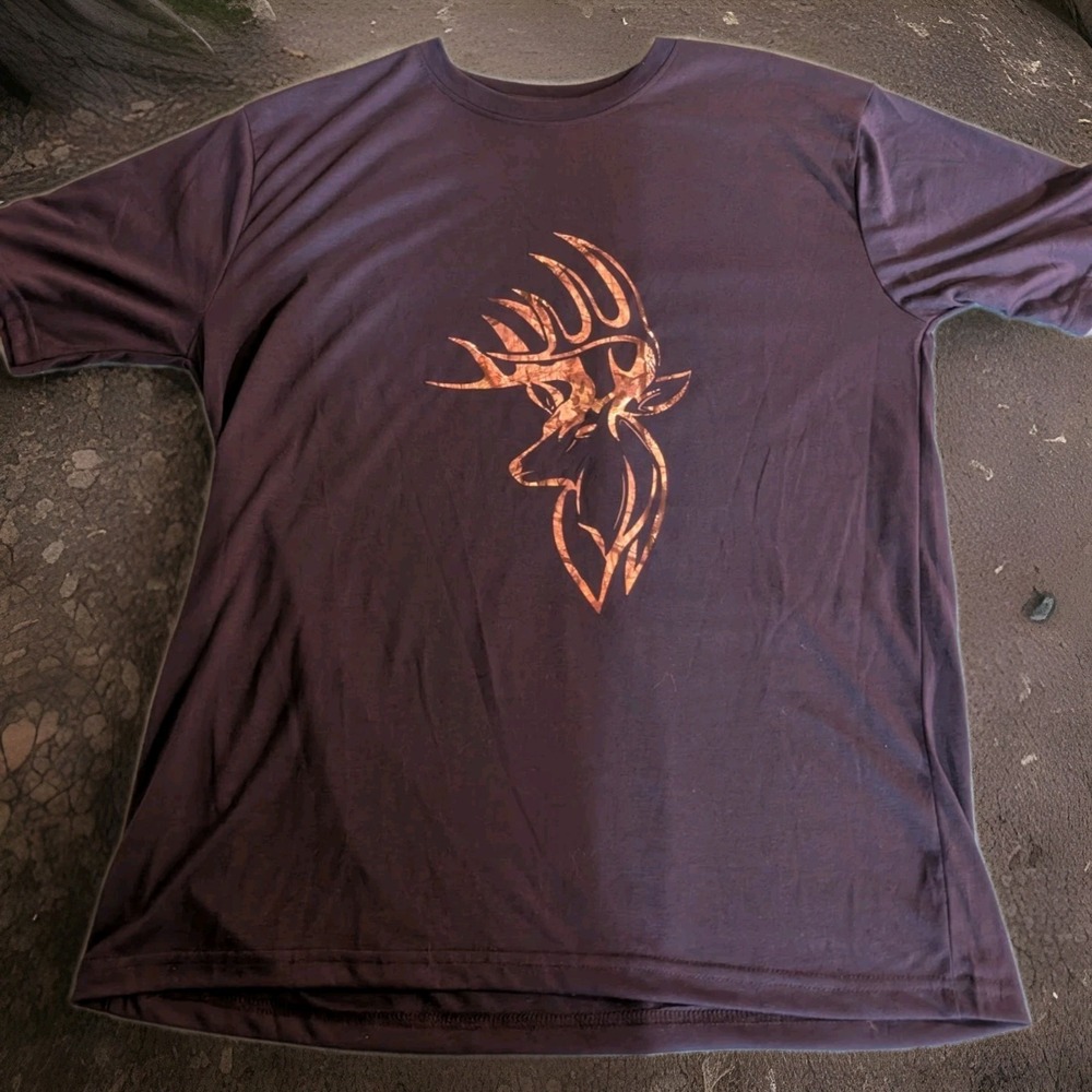 NEW Mossy Oak Hunting BIG BUCK Camo Men's MEDIUM Short Sleeve Tee T-Shirt Navy